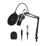 MAONO AU-A03 Condenser Microphone Kit Podcast Mic with Boom Arm Microphone Stand (Black)