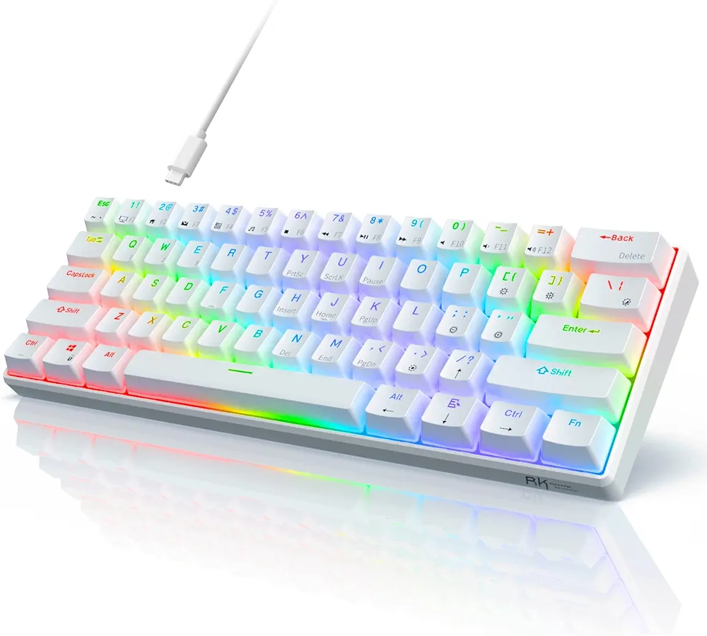 61nghmq8GPL._AC_UF1000,1000_QL80_FMwebp_ Royal Kludge RK61 Gaming Keyboard - ( White / Brown Switch) - الصورة 1