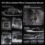 ⁦ATTACK SHARK X11 Ultra Carbon Fiber Wireless Gaming Mouse - Gray⁩ - الصورة ⁦9⁩
